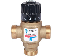 Клапан термостатический Stout SVM-0120-164320 смесительный для систем отопления и ГВС 3/4" НР 20-43°С KV 1,6 м3/ч