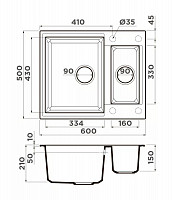 Мойка Omoikiri Sakaime 4993554, 600х500, 2 чаши, материал Tetogranit, цвет ленинградский серый от Водопад  фото 3
