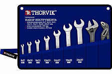 Набор ключей Thorvik OEWS009AW рожковые 6-27 мм и ключ разводной 250 мм, клещи переставные 250 мм, сумка от Водопад  фото 1