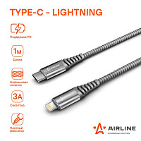 Кабель Airline ACHIPD26 Type-C - Lightning (IPhone/IPad) поддержка PD 1 м, черный нейлоновый от Водопад  фото 1