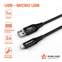 Кабель Airline ACHM23 USB - micro USB 1 м, черный нейлоновый от Водопад  фото 1