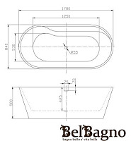 Акриловая ванна Belbagno BB14 1780х840 от Водопад  фото 2