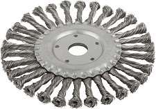Корщетка MOS 38932M, тип "колесо", посадочный диаметр 22,2 мм, стальная витая проволока 180 мм от Водопад  фото 1