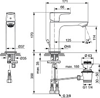 Смеситель для раковины Ideal Standard Connect Air A7012AA донный клапан, хром от Водопад  фото 4