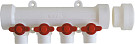 Коллектор полипропиленовый Kalde 40х20 мм, 4 выхода со встроенным краном-красный, белый