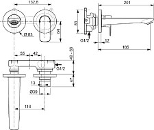 Смеситель для раковины Ideal Standard Connect Air A7029AA встраиваемый, донный клапан, хром от Водопад  фото 2