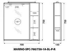 Шкаф Belbagno Marino MARINO-SPC-700/750-1A-BL-P-R  700мм, зеркальный подвесной, 1 распашная дверь, правый, цвет Bianco Lucido от Водопад  фото 2