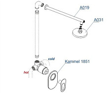 Встраиваемая душевая система WasserKRAFT Kammel A12831 для душа с верхней душевой насадкой A031 от Водопад  фото 4