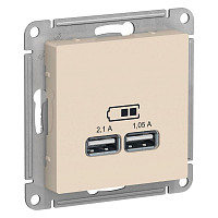 Розетка Systeme Electric ATN000233 USB AtlasDesign тип A+A 5В 1х2.1А 2х1.05А механизм бежевый от Водопад  фото 1