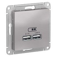 Розетка Systeme Electric ATN000333 USB AtlasDesign тип A+A 5В 1х2.1А 2х1.05А механизм алюминий от Водопад  фото 1