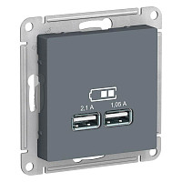 Розетка Systeme Electric ATN000733 USB AtlasDesign тип A+A 5В 1х2.1А 2х1.05А механизм грифель от Водопад  фото 1