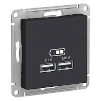 Розетка Systeme Electric ATN001033 USB AtlasDesign тип A+A 5В 1х2.1А 2х1.05А механизм карбон от Водопад  фото 1