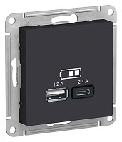 Розетка Systeme Electric ATN001039 USB AtlasDesign тип A+C 5В/2.4А 2х5В/1.2А механизм карбон от Водопад  фото 1