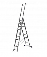 Лестница трехсекционная FIT 65437 алюминиевая усилен, 3х11 ступеней, H = 316/539/759 см, вес 16,61 кг от Водопад  фото 1