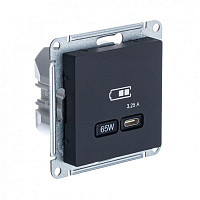 Розетка Systeme Electric ATN001027 USB AtlasDesign тип C 65Вт QC PD высокоскоростной ЗУ механизм карбон от Водопад  фото 1