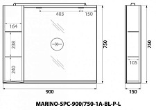 Шкаф Belbagno Marino MARINO-SPC-900/750-1A-BL-P-L 900мм, зеркальный подвесной, 1 распашная дверь, левый, цвет Bianco Lucido от Водопад  фото 2