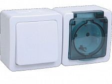 Блок IEK EBGMP20-K03-31-54-EC ОП выключатель 1-кл. и розетка БГб-22-31-ГПБд Гермес Plus от Водопад  фото 1