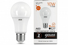 Лампа Gauss Elementary 23210 светодиодная A60 10W 880lm 3000K Е27 LED 1/10/50 от Водопад  фото 1