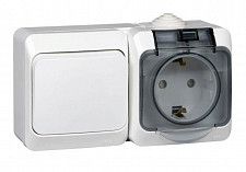 Блок Systeme Electric BPA16-241B ОП Этюд (розетка 16 А, 250 В, евро, с заземлением, защитные шторки + 1-кл. выключатель), белый от Водопад  фото 1