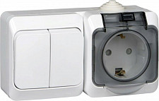 Блок Systeme Electric BPA16-242B ОП Этюд (розетка 16 А, 250 В, евро, с заземлением, защитные шторки + 2-кл. выключатель), белый от Водопад  фото 1