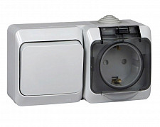 Блок Systeme Electric BPA16-241C ОП Этюд (розетка 16 А, 250 В, евро, с заземлением, защитные шторки + 1-кл. выключатель), серый от Водопад  фото 1