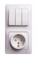 Блок комбинированный Systeme Electric GSL000178 Glossa (розетка с заземлением, защитные шторки + 3-кл. выключатель), белый от Водопад  фото 1