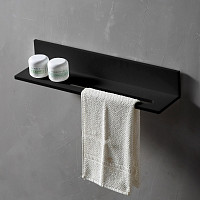 Полочка с полотенцедержателем для ванной комнаты Abber Stein AS1655MB, цвет черный матовый от Водопад  фото 1