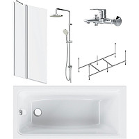 Набор AM.PM Gem W90ASET-150D3W5: ванна 150х70, каркас, душевая система, смеситель, стеклянная шторка от Водопад  фото 1