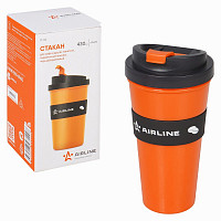 Стакан для кофе и напитков Airline IT14 герметичная крышка, 430 мл, пластик, черный/оранжевый от Водопад  фото 1