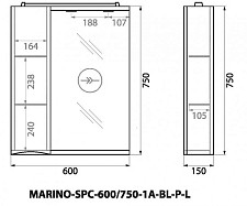 Шкаф Belbagno Marino MARINO-SPC-600/750-1A-BL-P-L, 600мм, зеркальный подвесной, 1 распашная дверь, левый, цвет Bianco Lucido от Водопад  фото 2