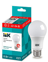Лампа светодиодная IEK LLE-A60-08-12-24-40-E27, 8 Вт, A60 шар 12-24 В, 4000 К нейтральный белый, E 27, от Водопад  фото 1