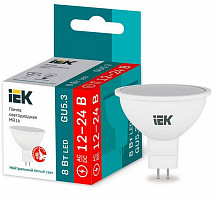 Лампа светодиодная IEK LLE-MR16-08-12-24-40-GU5, 8 Вт, MR16 софит, 4000 К нейтральный белый, GU 5.3 12-24 В от Водопад  фото 1
