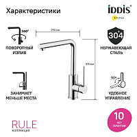 Смеситель Iddis Rule RULSBL0i05 для кухни, хром от Водопад  фото 3