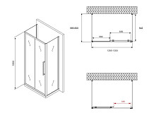 Душевой уголок Abber Schwarzer Diamant AG30130BH-S60B-S60B 130х60х195, стекло прозрачное, профиль черный, без поддона, П-образный, прямоугольный от Водопад  фото 5