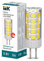 Лампа светодиодная IEK Corn LLE-CORN-3-012-40-G4, 3 Вт, капсульная, 4000 К нейтральный белый G4, 12 В керамика от Водопад  фото 1