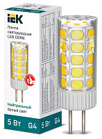 Лампа светодиодная IEK Corn LLE-CORN-5-012-40-G4, 5 Вт, капсульная, 4000 К нейтральный белый G4, 12 В керамика от Водопад  фото 1