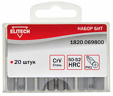 Набор бит Elitech 1820.069800 25мм; 10 штук; пластиковый бокс; CrV; PH1 от Водопад  фото 1