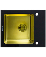 Мойка Seaman Eco Glass SMG-610B Gold 610х500, два отверстия, с вентиль-автоматом от Водопад  фото 1