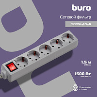 Удлинитель с сетевым фильтром Buro 354120 5х1.5 м с заземлением 7А 500SL-1.5-G 1.5 кВт от Водопад  фото 3