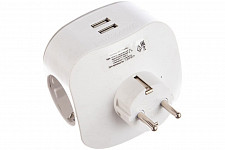Разветвитель электрический Эра SP-3e-USB-2A, Б0015243 на 3 розетки + 2 USB с заземлением со шторками 16А белый от Водопад  фото 3