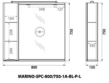 Шкаф Belbagno Marino MARINO-SPC-800/750-1A-BL-P-L 800мм, зеркальный подвесной, 1 распашная дверь, левый, цвет Bianco Lucido от Водопад  фото 2