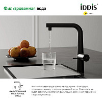 Смеситель Iddis Pure PURBLPFi05 для кухни с фильтром и выдвижным изливом, черный матовый от Водопад  фото 4