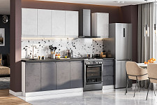 Кухонный гарнитур SV-мебель «Вельвет» 2 м, без столещницы, белый / бетон снежный / бетон графит от Водопад  фото 1