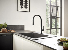 Смеситель для кухни Hansgrohe Talis M54 210 72801670 с выдвижным изливом, матовый черный от Водопад  фото 4