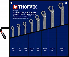 Набор ключей Thorvik ORWS008 гаечных накидных изогнутых 75° в сумке, 6-27 мм, 8 предметов от Водопад  фото 1