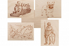 Доски для выжигания Rexant   12-0938 «Набор №3» (воин/динозавр/собака/машина/без рисунка), 148х210 мм (А5), 5 шт от Водопад  фото 1