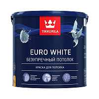 Краска для потолка Tikkurila Euro White белая глубоко/мат. (2,7 л) от Водопад  фото 1