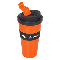Стакан для кофе и напитков Airline IT14 герметичная крышка, 430 мл, пластик, черный/оранжевый от Водопад  фото 2