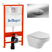 Комплект Belbagno CZR-2462-TH-TOR/CZR-870-SC/BB026/BB051CR инсталляция, унитаз, сиденье микролифт, кнопка смыва от Водопад  фото 1